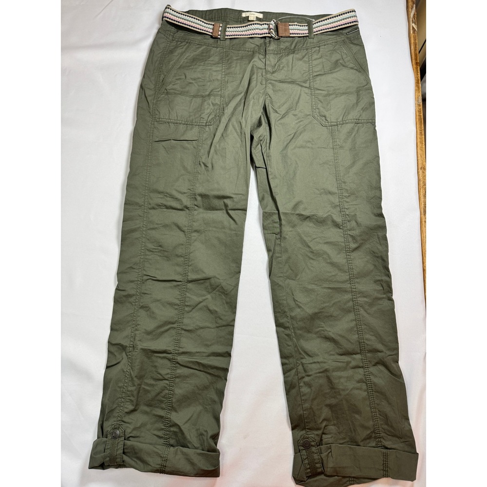 NEW w/out ESPRIT EDC Olive Green Khaki Cotton Cargo Roll Up Tabs Pants Size 14
